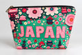 Toilettaske JAPAN – grøn med blomster og japanske bygninger