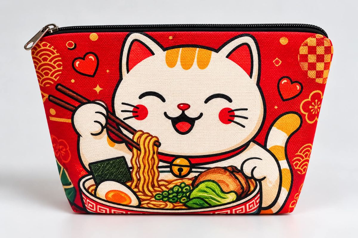 Toilettaske med lucky cat og ramen – rød