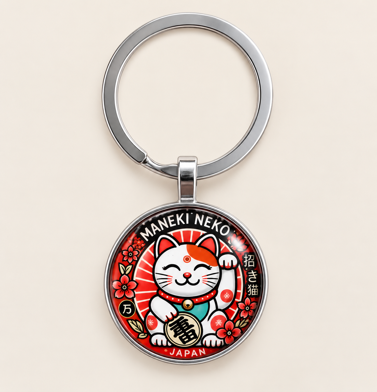Nøglering - Maneki Neko rød