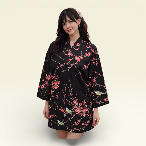 Dame Yukata Haori - Plum & Bush Warbler - jakke