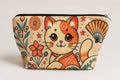 Toilettaske med orange kat, vifte og blomster