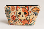 Toilettaske med orange kat, vifte og blomster