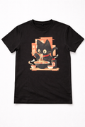 Dame T-shirt Sort - Ramen Kat Retro