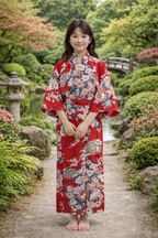 Pige Yukata - Princess & Peony - Rød 5-6 år