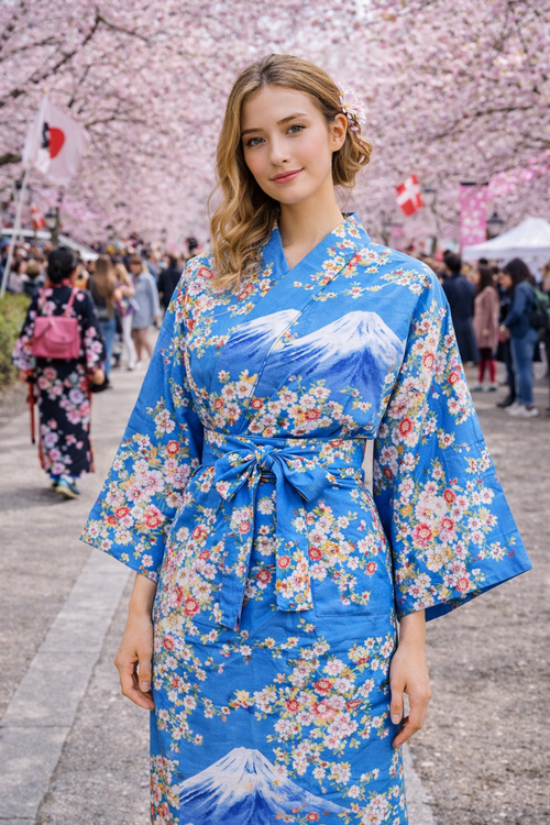 Dame Yukata - Sakura on Mt. Fuji