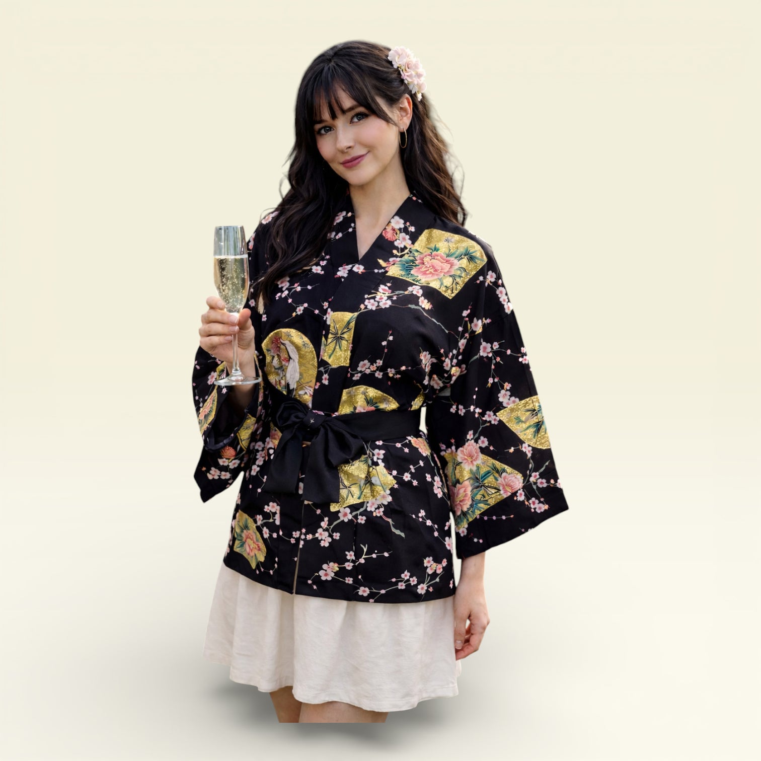 Dame Yukata Haori - Beautiful Crane - Kort Jakke