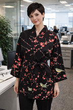 Dame Yukata Haori - Plum & Bush Warbler - jakke